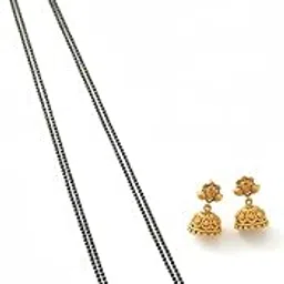 Traditional Maharashtrian Antique Gold Round Pendant Mangalsutra with Jhumka Earrings | Black Bead Long Chain | Temple Design Bridal Jewelry for Women & Girls-image-18
