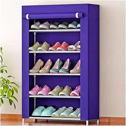 Shoe Rack for Home with Cover 5 Layer Shoes Stand for Home & Multipurpose Storage Rack with Dustproof Cover & Wardrobe & Plastic Pipe Non Woven Fabric| Chappal Stand| (nevy blue)-picture-41