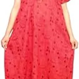 Permium Cotton Long Half Sleeve Printed Nighty for Women Red-picture-28