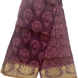 Traditional Burgundy cotton Silk Saree with Gold Lotus Border, Floral Brocade Design,-picture-23