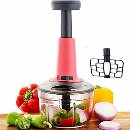Manual Food Chopper with Push Handle, 500ml Capacity, Vegetable and Fruit Chopper with Stainless Steel Blades, Pink-picture-12
