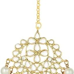peora Gold Plated Kundan Pearl Maang Tikka for Women Bridal Wedding Indian Traditional Jewellery-picture-12