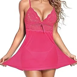 women's innerwear Women's Babydoll Lingerie Night Dress, Transparent Net Nighty with G-String Panty-picture-27