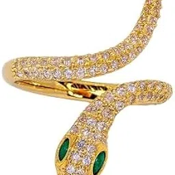 enkaya AD Zircon Snake Ring with Emerald Green Eyes Stones Gold Plated Wraparound Open Band Statement Jewelry for Women and Girl-picture-35