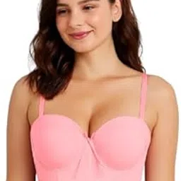 fashiol Women's Lightly Padded Wired Stylish Mesh Designed Pushup Bra Detachable Straps Corset Bralette | 32 Till 38-picture-48