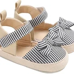 Baby Girl Striped Sandals with Bow, Soft Sole, Hook and Loop Closure-picture-20