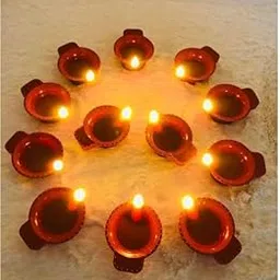Water Sensor LED Light Diyas, Floating Electric Flameless Candles, Red, 12 Pack, Smokeless Battery Operated Diwali Festival, Christmas, Home Decoration-image-8