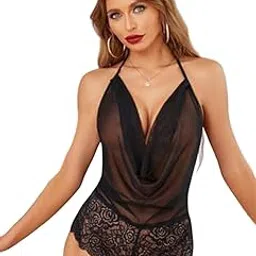 bestic fashion Women Self-Design Halter Neck Babydoll with Asymmetric Hem | Stylish & Sexy Nightwear Lingerie-picture-43