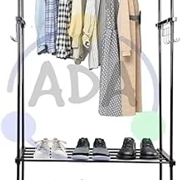ADA ® Premium High Density Metal Dual Layer Drizzle Garment Rack, 2-Tier Clothes Rail with 10 Side Hooks - Black (84 x 30 x 155cm)-picture-26