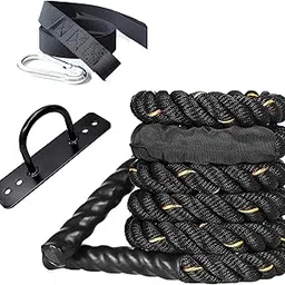 Cliff Fitness PolyPropelene Battle Rope with Wall Mount,Anchor Strap, Battle Rope for Gym, Battle Rope for Home, Heavy Battle Rope, 1.5 Inches Diameter (Black-Yellow, 40FT)-image-64