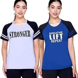 white moon Women’s Self Design Polyester Printed Combo T-Shirts – Gym Wear & Sports T-Shirts for Women | Dry Fit & Breathable Fabric | Ideal for Workout & Exercise (Pack of 2)-picture-35