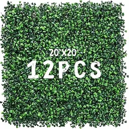 Decwin 12 Pieces 20“ X 20” Artificial Hedges Boxwood Panels Faux Topiary Hedge Wall Privacy Screen Hedge Plants UV Stable for Indoor Outdoor Decor Garden Fence Backdrop-picture-28