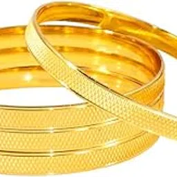 priviu Set of 4 Gold-Plated Stylish Textured Handcrafted Matte Finish Classic Bangles For Women & Girls-picture-35