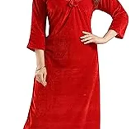womenoire Womens Full Length Solid Velvet Nighty for Winter-Nightdress-Sleep and Lounge wear-picture-22