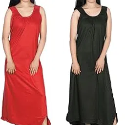 womie Full Nighty Cotton Slips Innerwear for Gown Nighty Maxi Long Camisole for Womens and Girls, (PN-2) (X-Large, LightMarron,DarkGreen)-picture-25