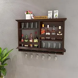Wooden Wall Mounted Wine Rack, Bar Cabinet with Glass Storage, Wall Hanging Mini Bar for Home Wine Rack/Holder Upside Down Glass Hanging Organizer Size 30x24 Inch (Black)-image-32