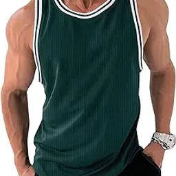 Men's Striped Crewneck Sleeveless Tank Tops Ribbed Knit Workout Vest Tops-image-2