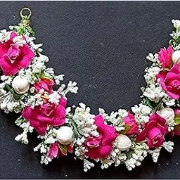Beautiful Hair Gajra Garland Handmade Floral Wedding Bridal Bridesmaid Hair Jewellery Bun | Juda Accessory | Tiara | Hair Vine Hair Veni for Women (Pink) (Pack of 1)-image-27