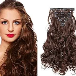 MoonEyes Synthetic 6 Pcs Full Head Curly or wavy Hair Extension For Women With 16 clips Hair Extensions, (Brown)-image-32