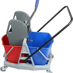 SHIVIS HDPE Plastic Bucket Mop Winger Trolley System For Hospital Cleaning | Double Bucket Mop 40 Ltr, Multicolor image 1