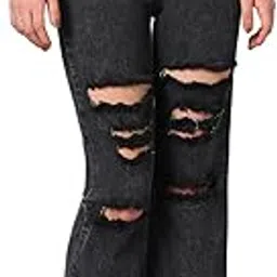 kotty Women's Solid Cotton Lycra Blend High Rise Relaxed Fit Distress Jeans-picture-33