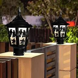 with Bulb Metal and Glass Desing Gate Light for Home Waterproof | Lamps for Main Gate | Pillar Light | Outdoor Garden Light | (Couple Bird Design) (Pack of 2)-picture-50