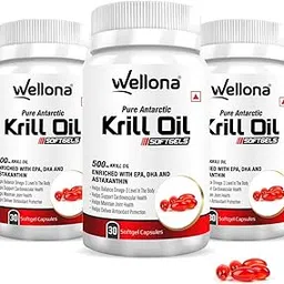 Wellona Pure Antarctic Krill Oil 500 mg | 100% Krill Oil Omega 3 Capsule, EPA & DHA with Marine Phospholipids & 2% Astaxanthin for Healthy Heart | 30 Softgels (Pack of 3)-picture-24
