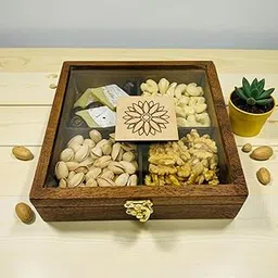 wooden Dry fruit box Multipurpose 4 Section Handcrafted Large Size Square Dry Fruit Box for Diwali Gift, Food Storage, Spice Box AHS-MDB003-picture-15