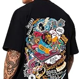 leotude Men Doodle Black Oversized T-Shirt Material Cotton Blend-picture-30