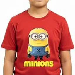 R & S Kids Minions T-Shirt | Fun Cartoon Print Tee for Boys and Girls | Comfortable Cotton Wear|S | Red-image-63