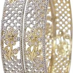 Ganga Jamna Style AD Stone Bangles for Women | Two-Tone Designer Jewelry for Special Occasions-image-4