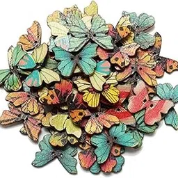 Butterfly Wooden Buttons Multicolored Craft with 2 Holes, Knitting, Crochet, Scrapbooking, Sewing, Card Making Pack of 50 (Butterfly)-picture-10