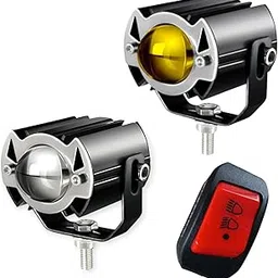 Schsteindar G15 Car Motorcycle Scooty LED Fog Light,15W Dual Color White/Yellow, High-Brightness with Heat Dissipation, Aluminium Body Set of 2 With Three Way Switch image 1