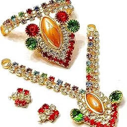 Vemlons Laddu Gopal Handmade Golden Mukut, Necklace, (4-5 Size) Krishna Jewellery Set | Ornaments for God/Devi Maa/Radha Rani/Laddu Gopal Diamond Shringar Set-image-92