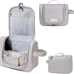 finemoe Multipurpose Hanging Toiletry Bag with Hook, Large Capacity Travel Pouch for Men & Women, Hostel Essentials, Travel Organizer for Toiletries, Portable Vanity Bag & Cosmetic Bag (Grey)-picture-51
