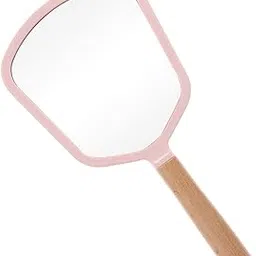 Wooden Hand Mirror: Vintage, Portable Bathroom Mirror, Ideal for Makeup Kit, Compact Mirror for Vanity, Hand Held Beauty Salon Mirror for Dressing (Pink - Fan)-picture-25