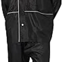 the clownfish Men's Waterproof Polyester Mid Thigh Raincoat With Hood And Reflector Logo At Back. Expandable Back For Backpack Holding. Set Of Top And Bottom. Printed Plastic Pouch With Rope image 1