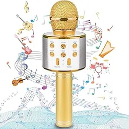 Kids Advance Handheld Wireless Singing Mike Multi-Function Bluetooth Karaoke Mic with Microphone Speaker for All Smart Phones (Gold)-image-77