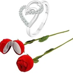 Vighnaharta Valentine's Stylish CZ Rhodium Plated Ring with Scented Rose Ring Box valentine day gift valentineday gift for her gift for him gift for women gift for men Women and Girls. [Pack of- 1 Ring and 1 Scented Rose]-VFJ1294SCENT-ROSE-image-11