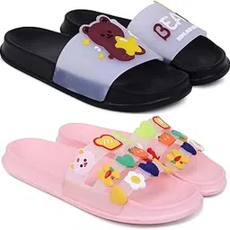 pampy angel Combo Pack of 2 Slipper/Flip Flops/Slides for Women (Bear,MixVeg)-picture-13