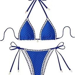 Women 2 Piece Halter Bikini Set Contrast Binding Side Bottom Bikini Set-image-27