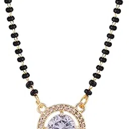 wynona Mangalsutra for Women | American Diamond Short Design | 18 Inch Black Beaded Chain for All Occasions-picture-34