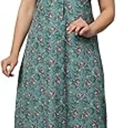 quira Women's Floral Print Cotton Maxi Night Gown- Regular Fit | Half Sleeves, Round Neck | Super Soft Comfortable-picture-15