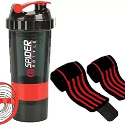 LYON FIT Sports Combo Of Protein Shaker Bottle 3 Storage Compartment Leak Proof with 1 Pair of Wrist Supported Band Gym & Fitness Kit 500ml (PURPLE)-picture-24