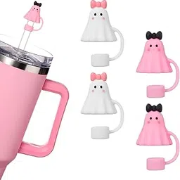 2Pcs Straw Cap for Stanley Accessories, Halloween Straw Toppers Cute Pink White Ghost Topper Reusable Silicone Straws Covers Cap Decorations for Cup 30/40 oz, Funny Tumbler Accessories-picture-18