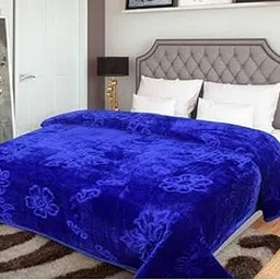 CHANGERS Embossed Blankets,Quilt,duvets,dohar Solid Colour Ultra Soft Floral Double Bed Heavy Mink Winter Blanket (Blue)-picture-15