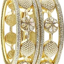 zulka Golden Moti Brass Metal Bangles Set with Zircon Diamond & Kundan Stones Work For Women & Girls | Premium Gold Plated Diamond Kada | Designer Bridal Kada For Wedding, Party, Occasion- Set of 6-picture-44