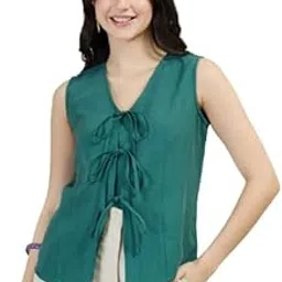 drape and dazzle Women's Sleeveless V-Neck Top with Front Tie Detail-picture-55