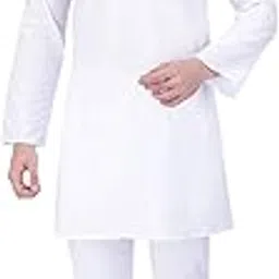 rajubhai hargovindas Men's White Mandarin Collar Cotton Kurta With Elastic Pyjama-picture-51