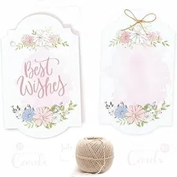 25 Best Wishes Cards + 50 Note Card Gift Tags with Jute String. Daisy Flowers Watercolour Design. Perfect for Gifts, Self Memos, Cake Boxes-picture-17